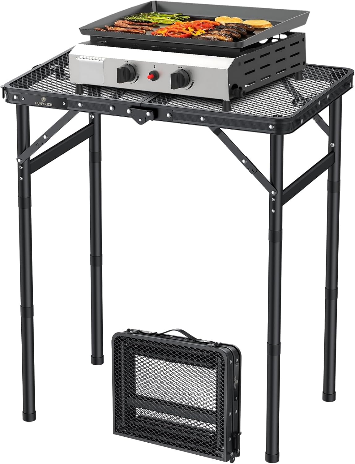 Detalle de FUNYKICH FUN021UKA Folding Grill Table, 3 Heights, 58 x 40 cm, Black