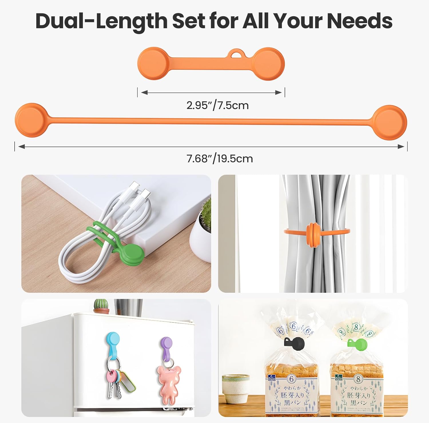 Detalle de Reusable Silicone Magnetic Cable Ties – 14-Pack (2 Sizes) for Cable Bundling and More