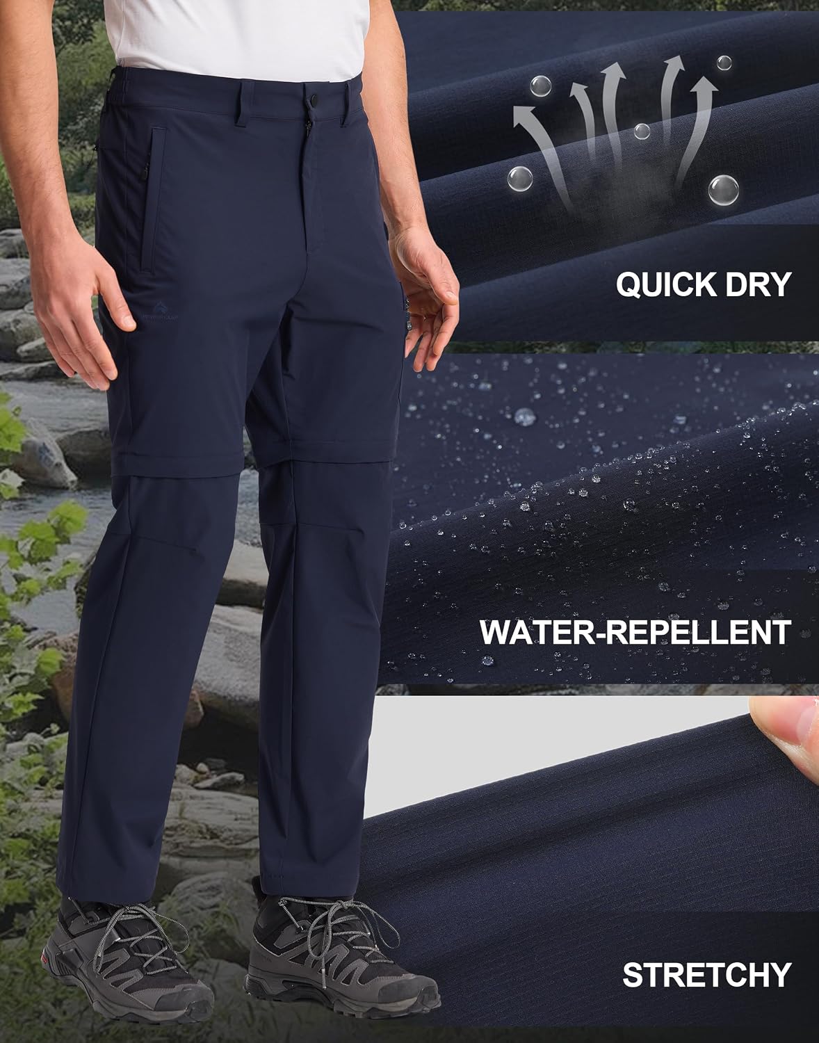 Detalle de Pioneer Camp Pantaloni da trekking da uomo 2 in 1: zip rimovibili, idrorepellenti e asciugatura rapida