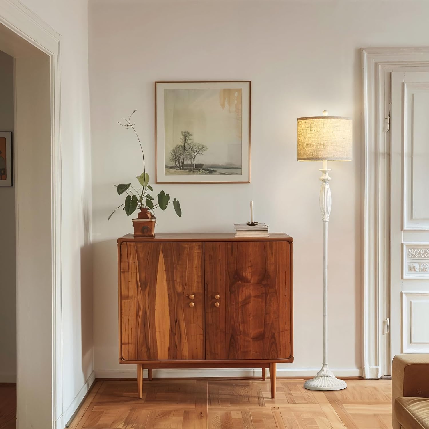 Detalle de Hikczc H-1F-251102-A Vintage Floor Lamp with Oatmeal Linen Shade