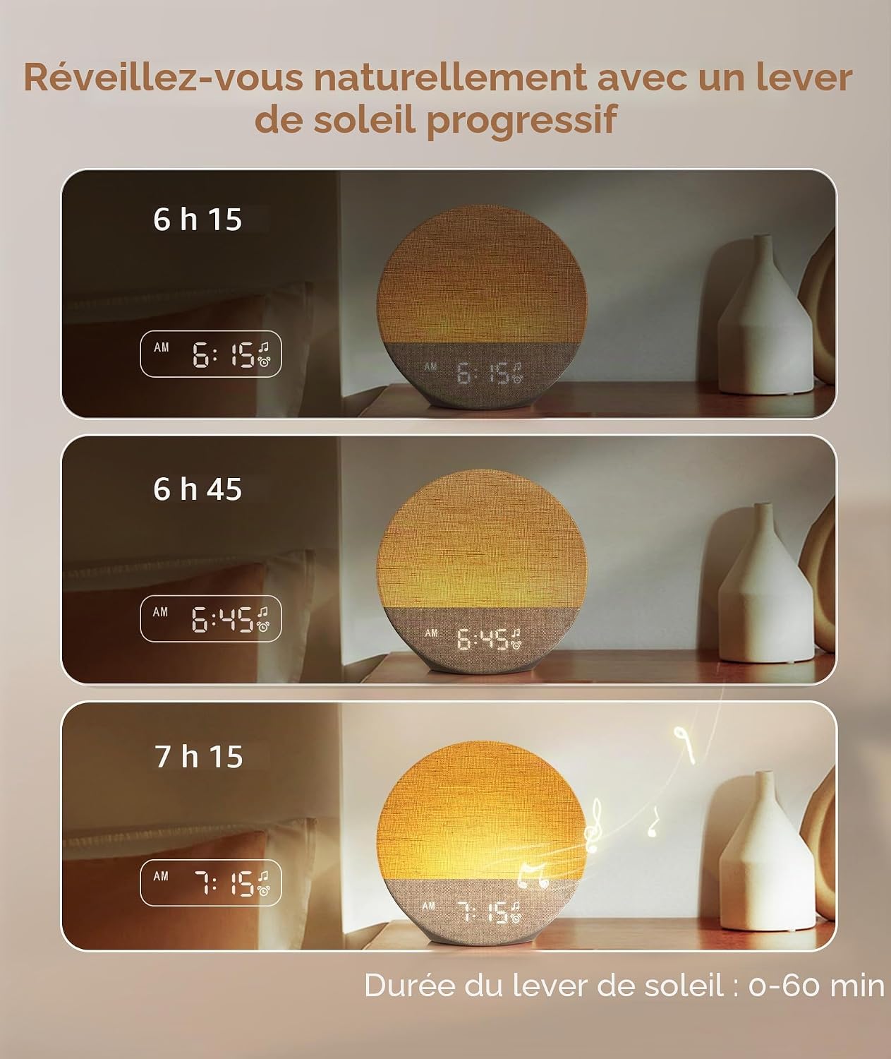 Detalle 2 de Dreamegg Sunrise 1: Reveil lumineux avec 29 sons apaisants et simulateur d’aube