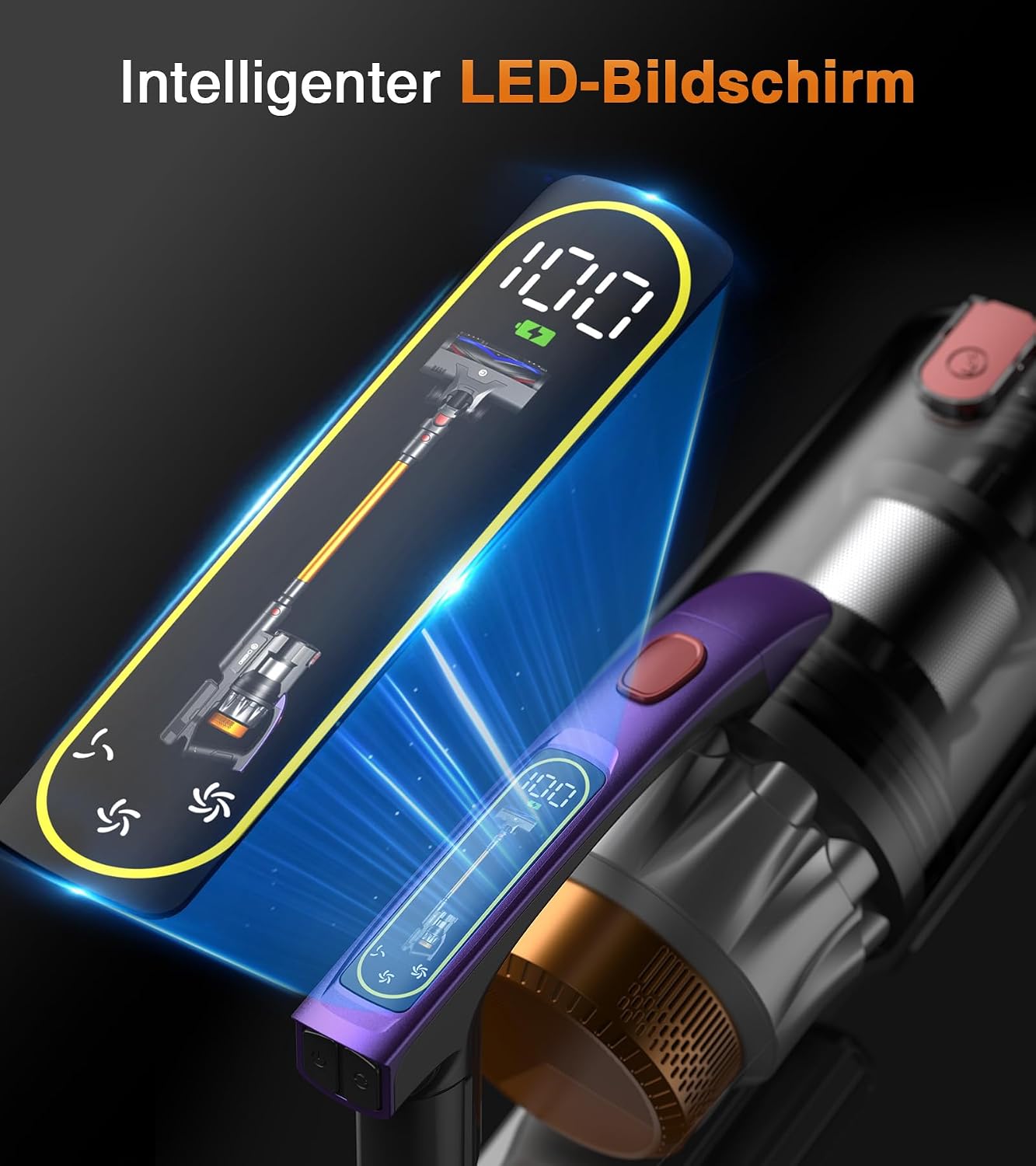 Detalle de CHEBIO Akku Staubsauger 50000Pa/600W – kabellos, 75 Min., Anti-Tangle-Bürste, 1,8L