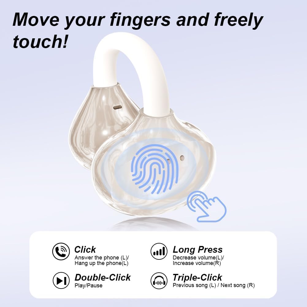 Thumbnail 6 de Caijin Clip-on Open-Ear Bluetooth-Kopfhörer (Wireless, Bluetooth 6.0) mit Clip-Design und bis zu 60 Stunden Akkulaufzeit – Wollweiß