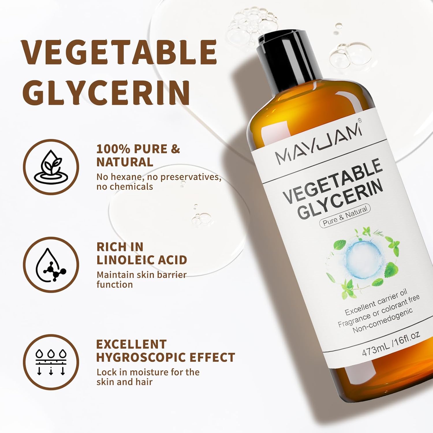 Detalle de MAYJAM 100% Pure Vegetable Glycerine (Vegetable Glycerin) – 16 fl. oz. Liquid for Skin, Face, Hair & DIY