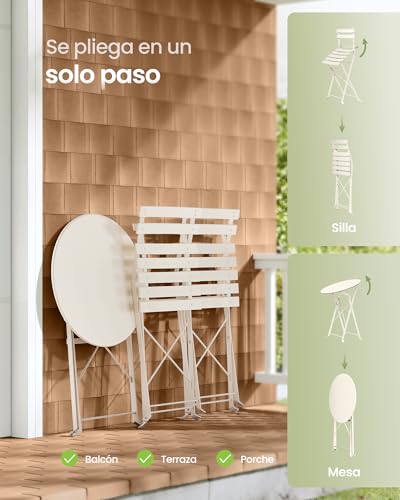 Thumbnail 3 de SONGMICS GGF036LZ01: juego de jardín exterior plegable de 3 piezas (2 sillas y 1 mesa) beige capuchino