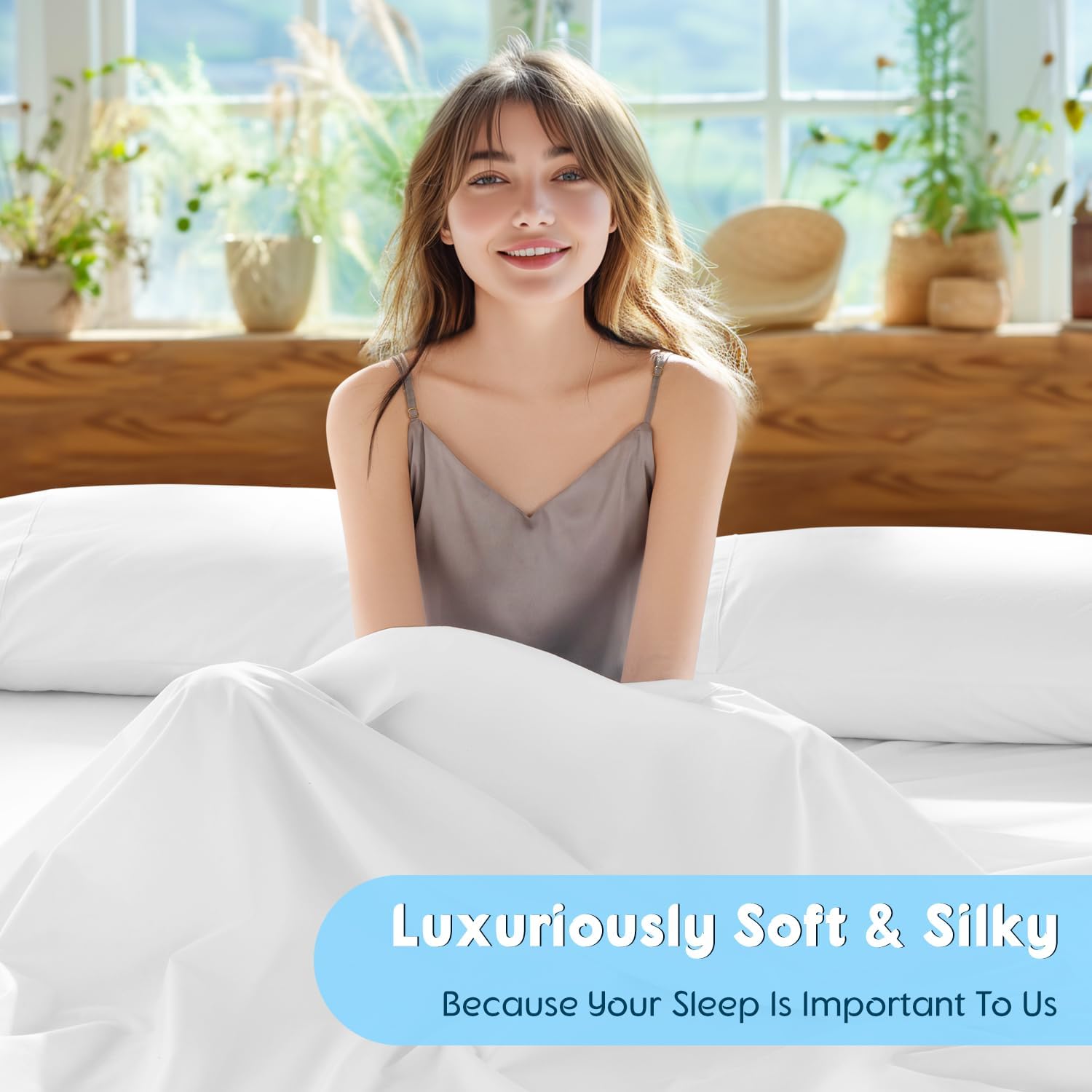 Thumbnail 4 de SONORO KATE 100% Egyptian Cotton Sheets Set, King Size – Extra Deep Pocket, 1000 Thread Count, White