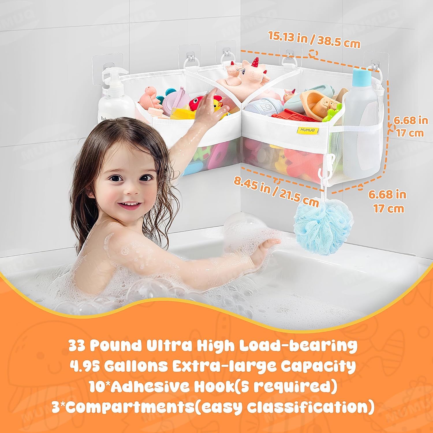 Thumbnail 1 de MUMUQ 3 Compartments Bath Toy Storage Corner Bath Toy Holder