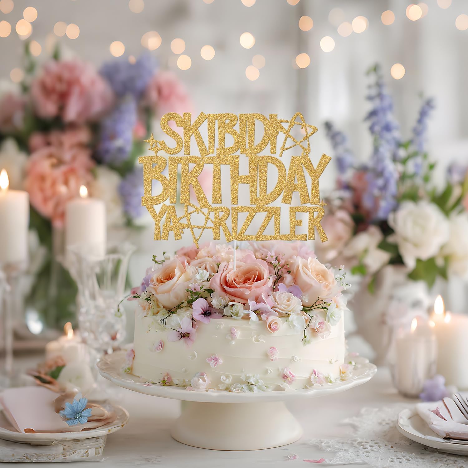 Thumbnail 5 de Skibidi Birthday Ya Rizzler Cake Topper, Gold Glitter