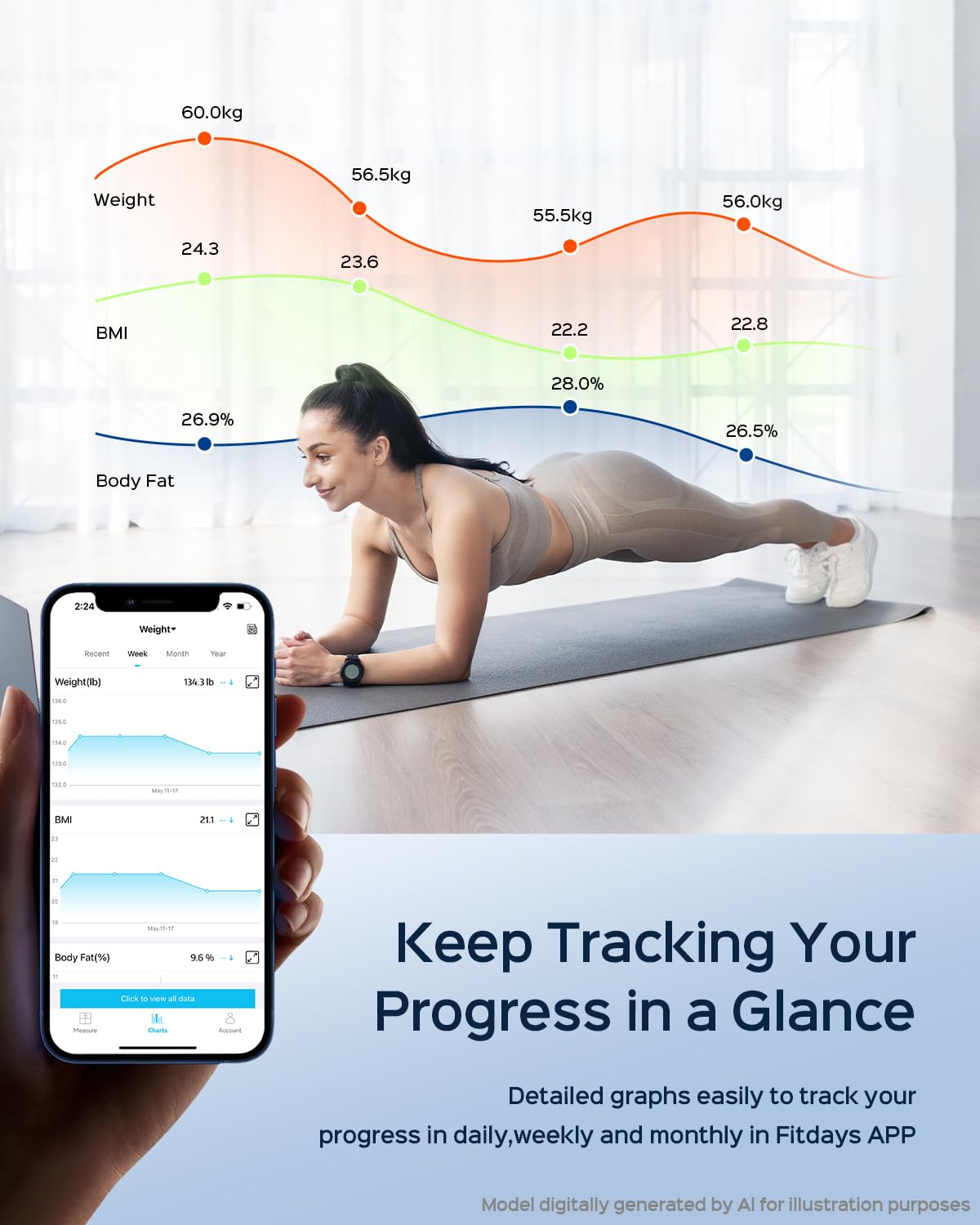 Thumbnail 3 de Tychesy Smart Scale for Body Weight, Fat and Composition with 8-Electrode Analysis