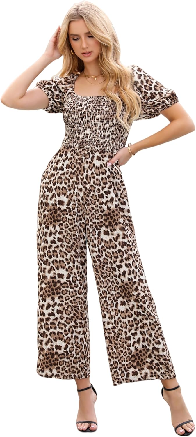 Thumbnail 6 de Love Welove Floral Smocked Jumpsuit for Women – Dressy Casual Wide Leg One Piece