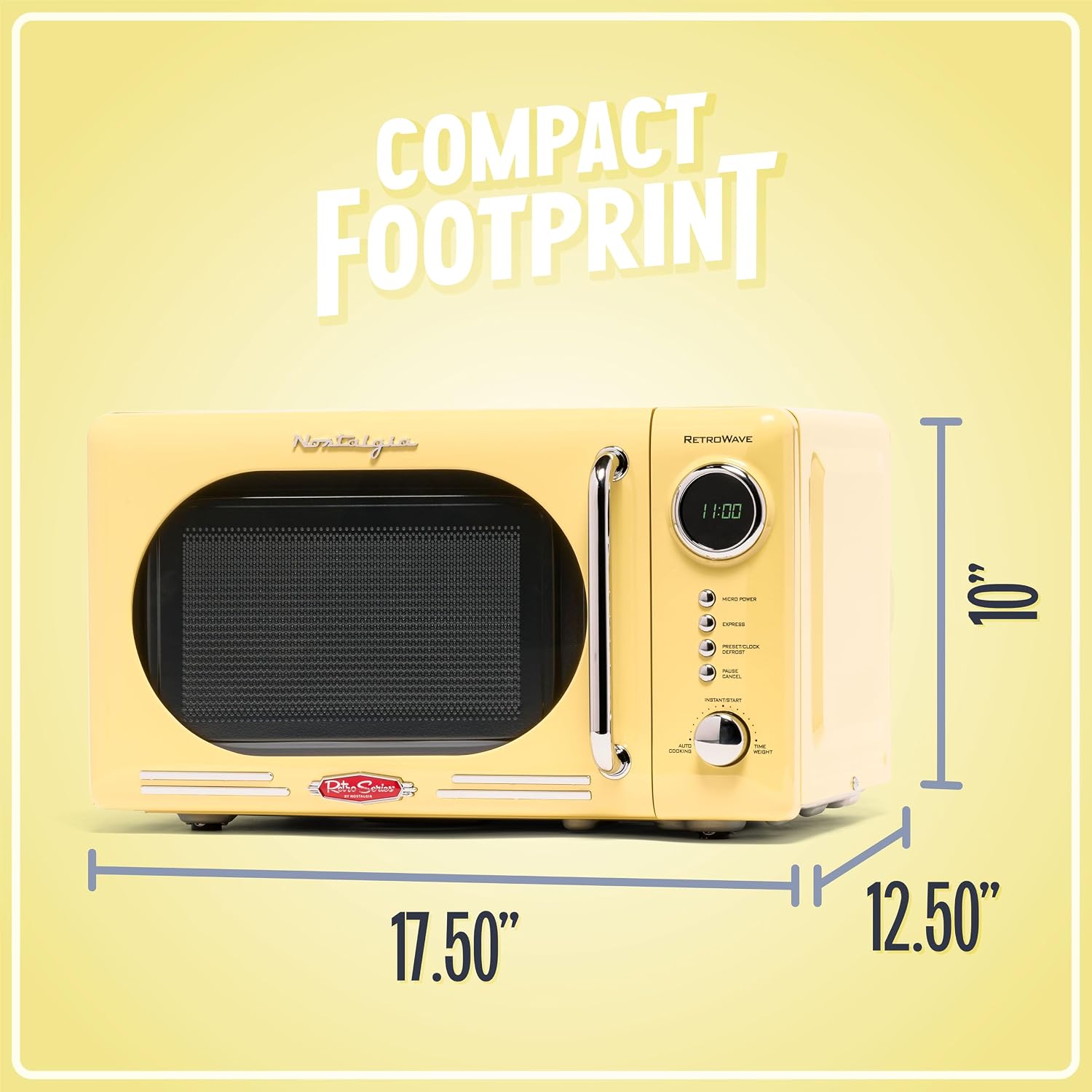 Detalle de Nostalgia Retro Compact Countertop Microwave Oven (0.7 Cu. Ft, 700W) in Yellow