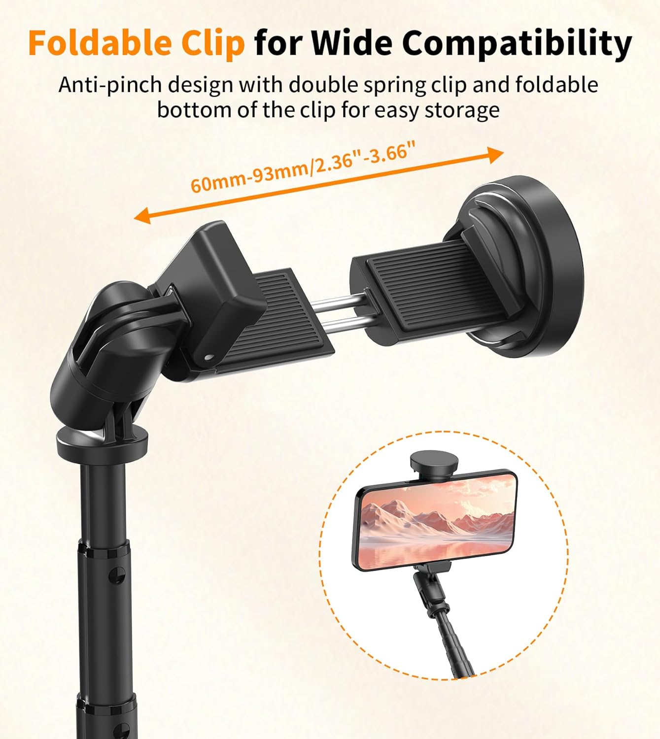 Detalle 2 de TONEOF 66" Automatic Tripod Selfie Stick with Auto-Open Stand and Magnetic Rechargeable Remote (Black)