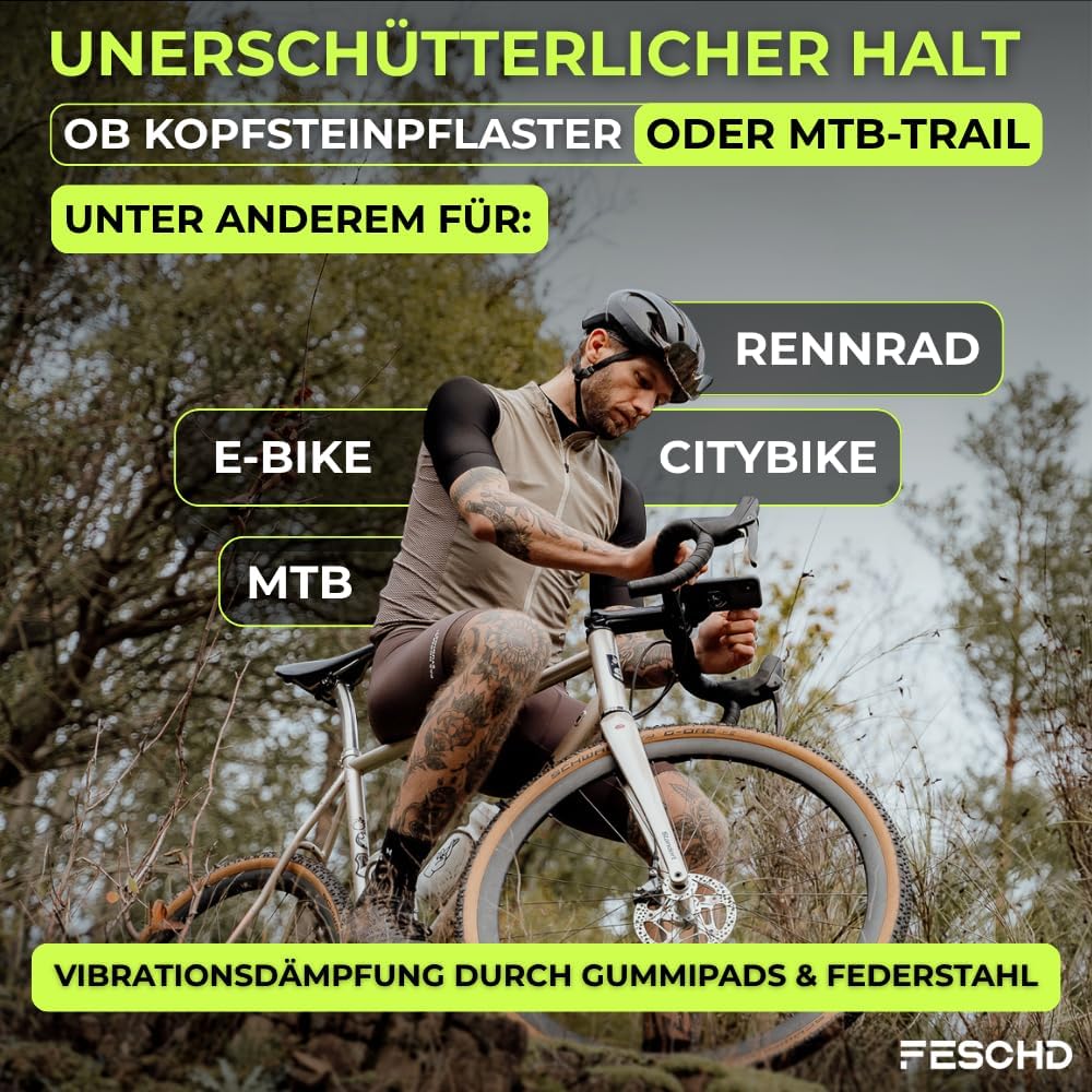 Detalle de FESCHD Fahrrad-Handyhalterung mit Doppelsicherung – Universell kompatibel, Made in Germany