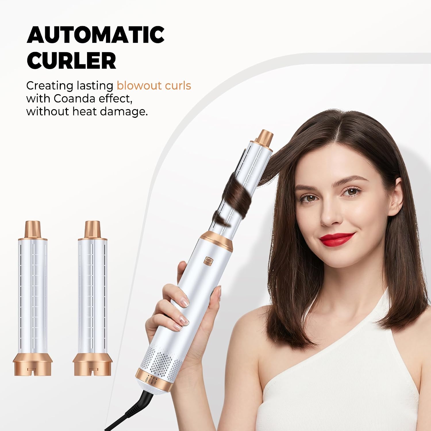 Detalle de OKWRAP Haarstyler 5-in-1 Set – Multistyler mit automatischem Lockenstab, Glättbürste und Föhn