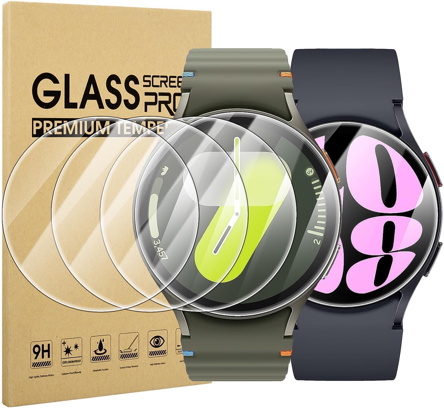 Detalle de Diruite 4-Pack Tempered Glass Screen Protectors for Samsung Galaxy Watch 7/6/5/4 (44mm)