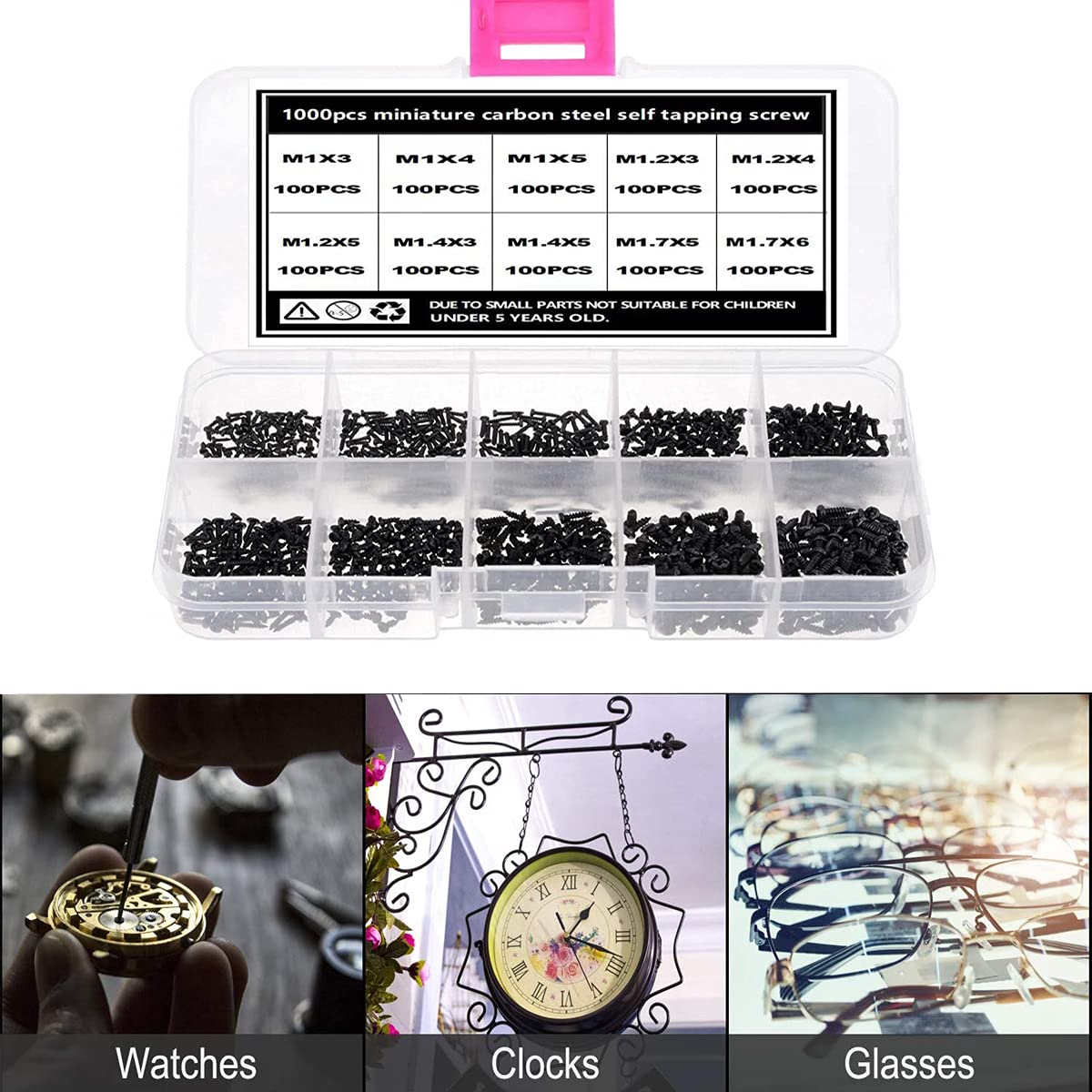 Thumbnail 5 de TAIANJI 1000 Pcs Micro Screws Set – M1 to M1.7 in 10 Sizes, Black