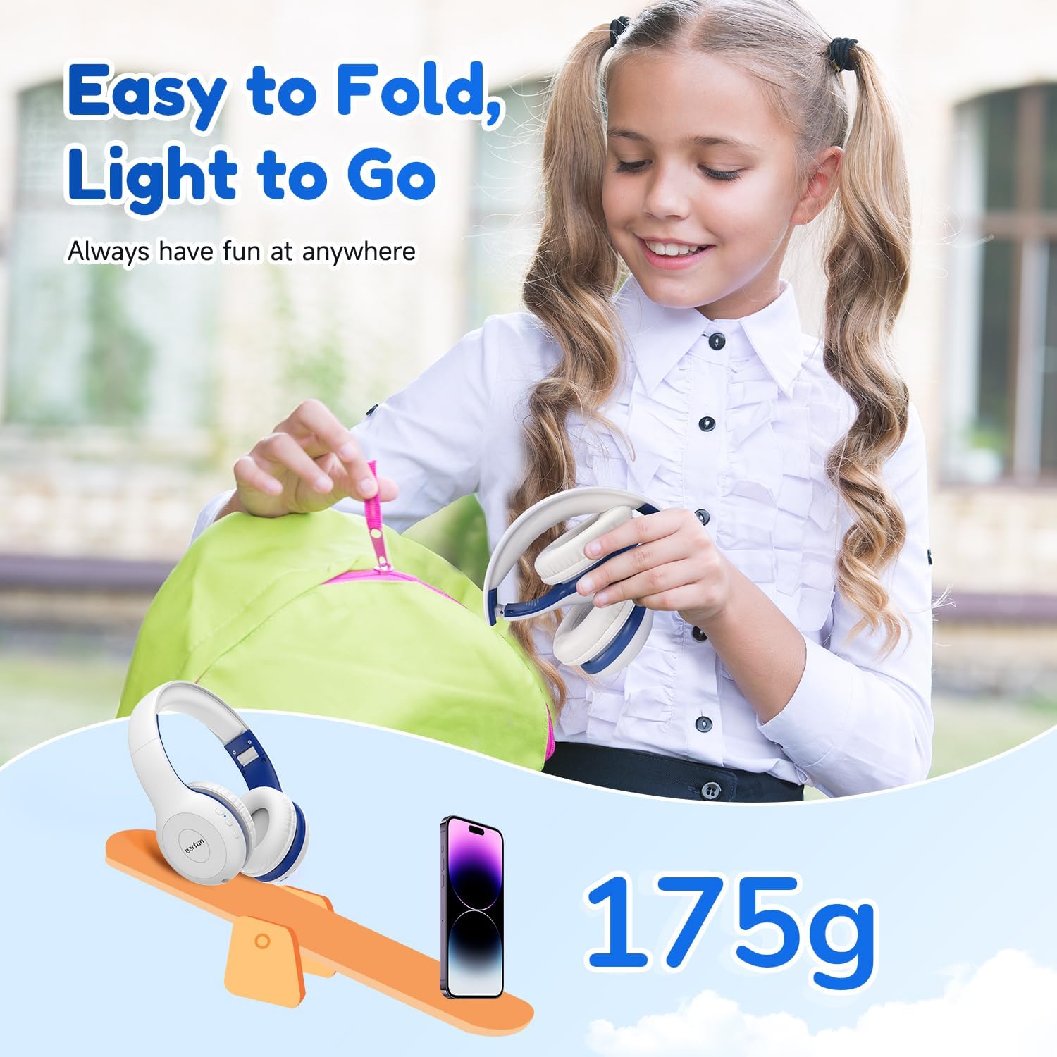 Thumbnail 6 de EarFun Bluetooth-Kopfhörer für Kinder (85/94 dB) mit HD-Mikrofon, bis zu 40 Std. Akku und faltbarem Design – Weiß