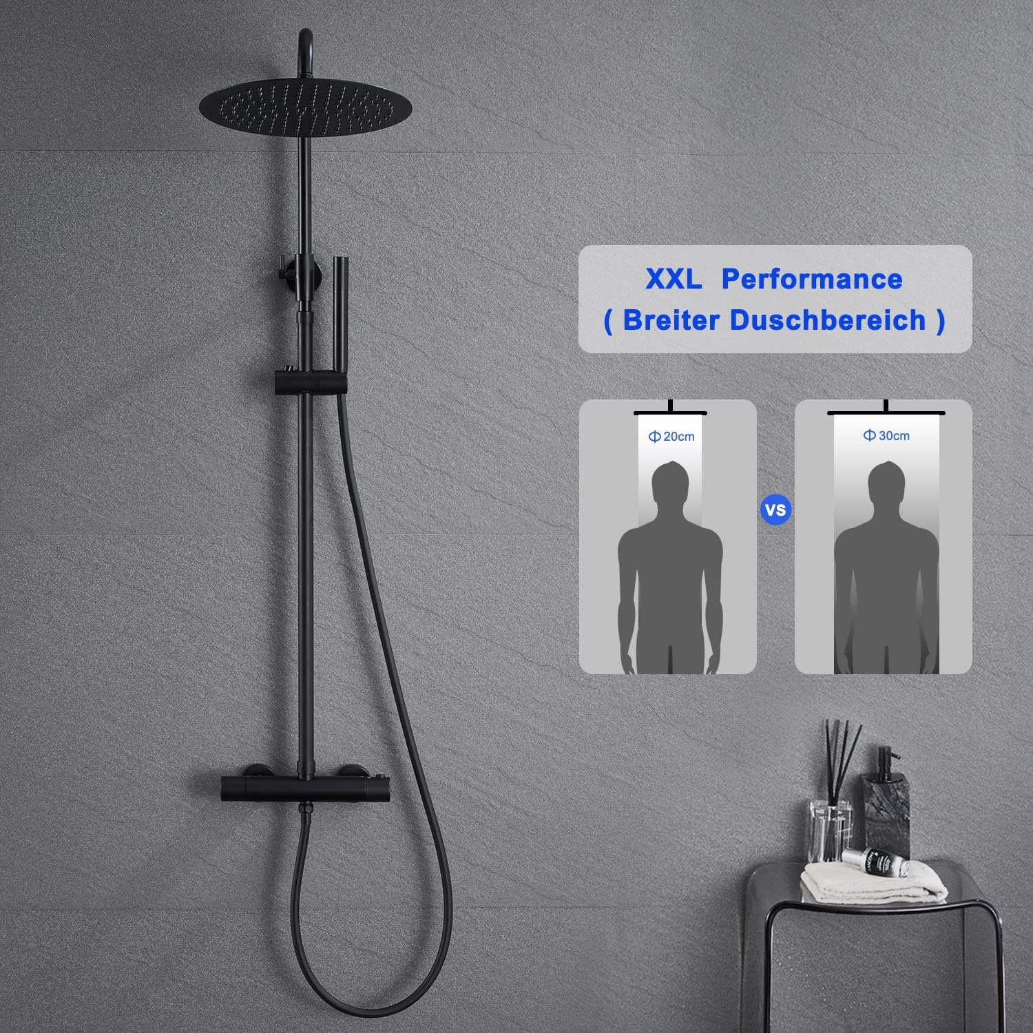Detalle de JOHO Colonna Doccia in Acciaio INOX con Miscelatore Termostatica e Set Doccia a Pioggia da 30 cm Nero
