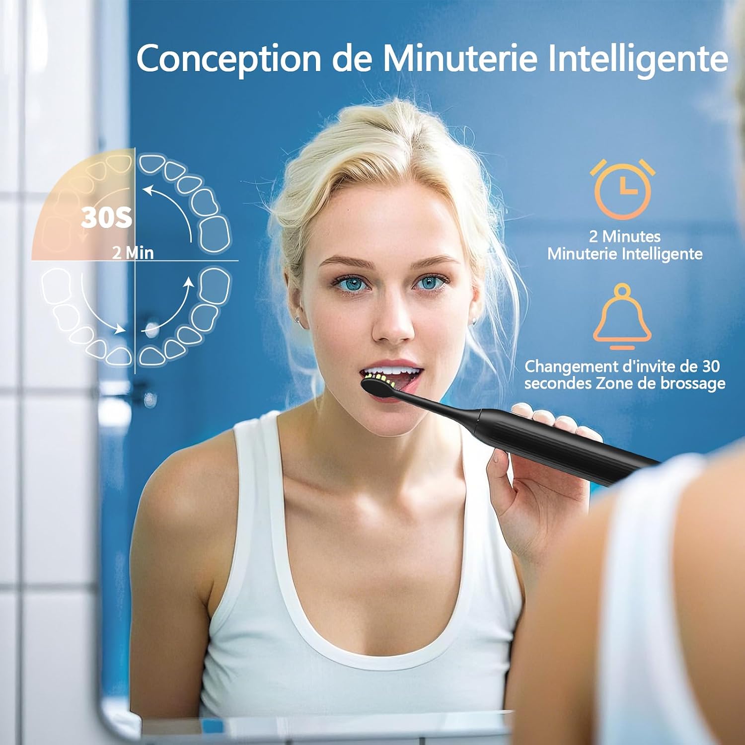 Thumbnail 6 de OasiSmile Brosse À Dent Électrique Soniques pour Adultes — 120 jours d’autonomie, 6 têtes, 4 modes, IPX7