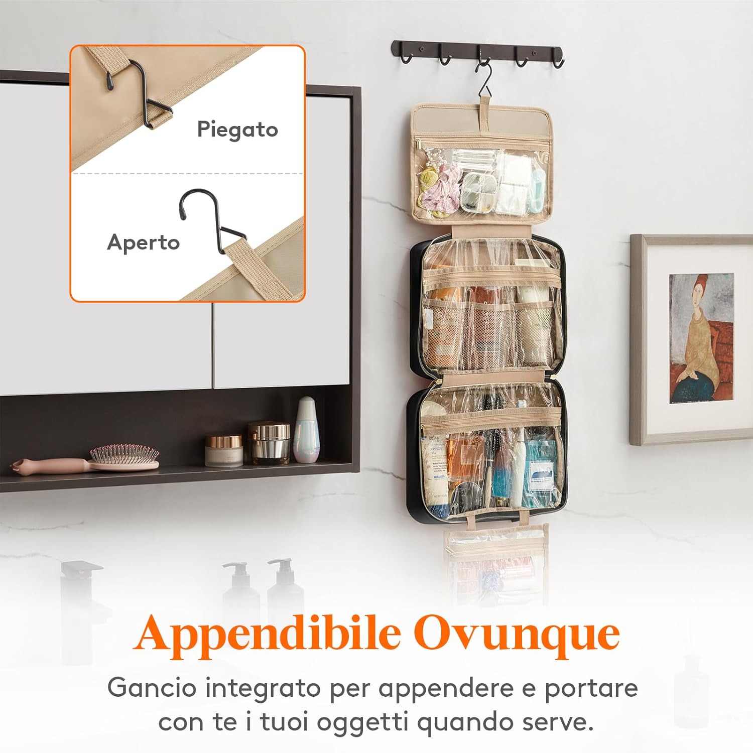 Detalle de Lifewit Beauty Case da Viaggio Donna, Grande – Trousse Appendibile con 4 Scomparti Trasparenti