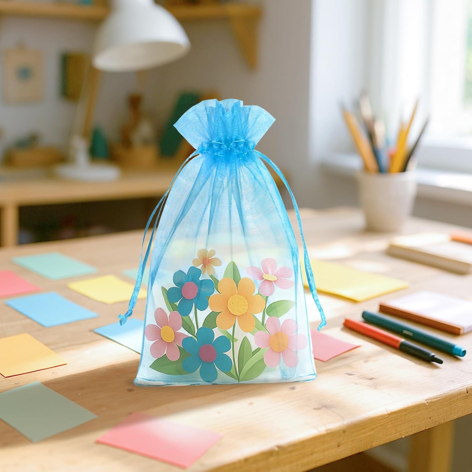Thumbnail 5 de G2PLUS Baby Blue Organza Gift Pouches 13x18 cm, 50 PCS