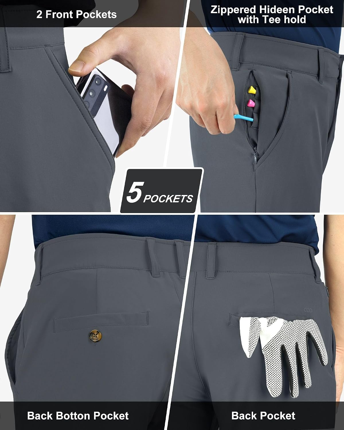 Detalle de 33,000ft Herren-Golfhosen: atmungsaktive Stretch & schnell trocknende Hose mit UPF 50+