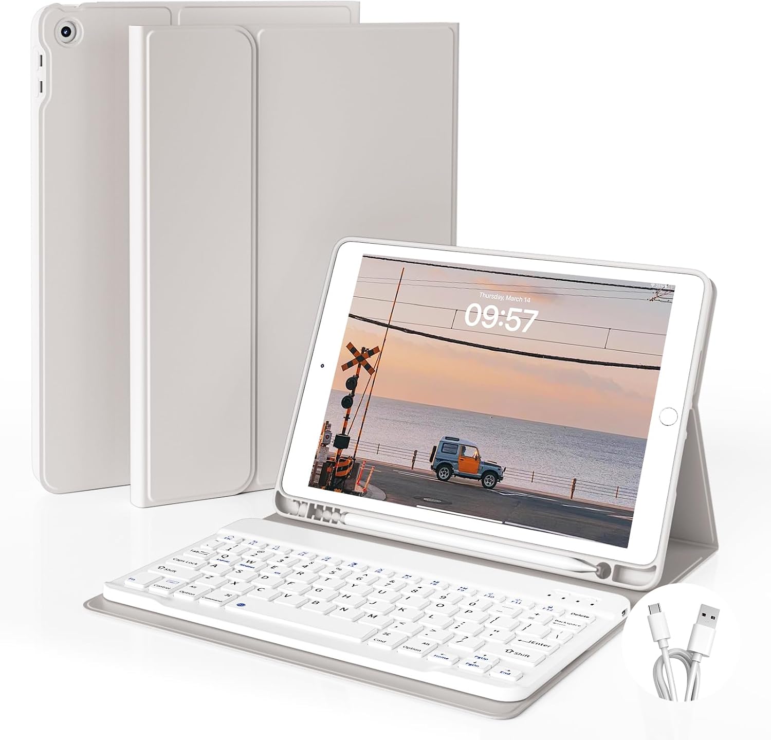 Detalle de JKSML Tastaturhülle iPad 9/8/7 Gen 10,2 Zoll Grau