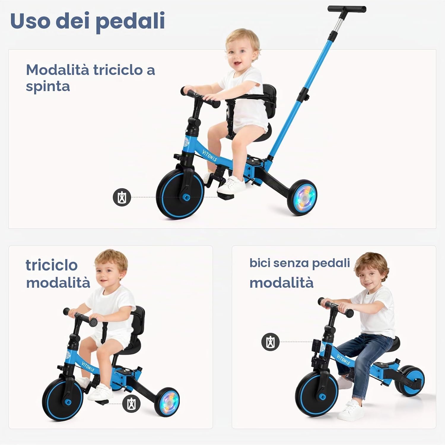 Thumbnail 5 de VITONIS Triciclo 5 in 1 per bambini 18 mesi-5 anni blu con ruote lampeggianti