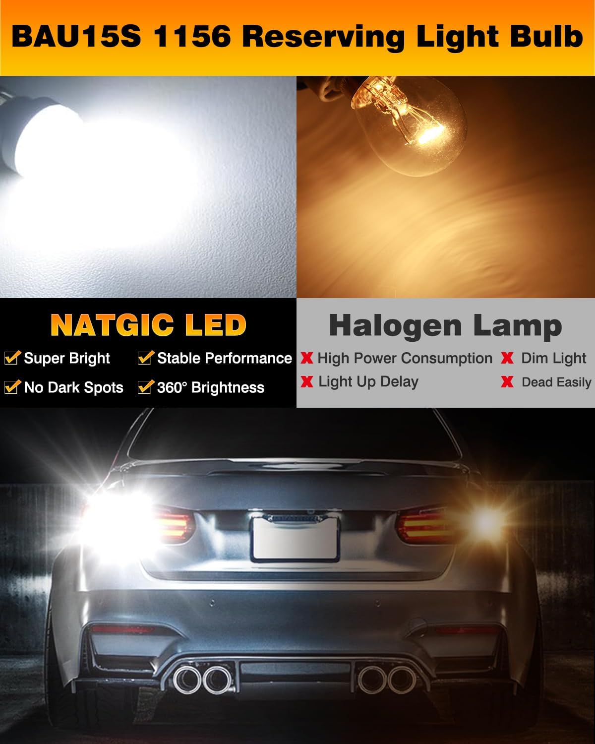 Thumbnail 2 de NATGIC Xenon White BAU15S PY21W LED Bulbs – 2 Pack (Reverse/Brake/Tail Lights)