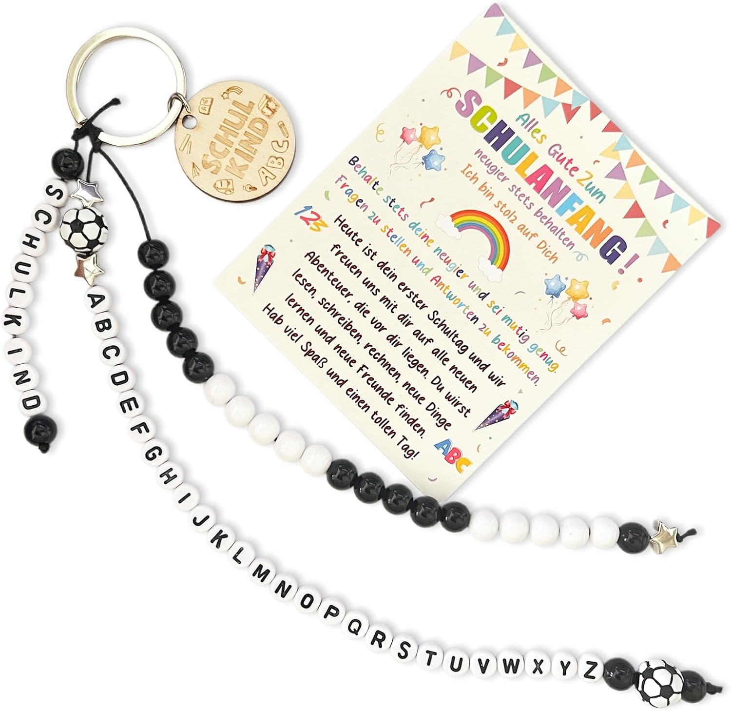 UTEFIF Schulkind Geschenk – Rechenkette Schultüte mit Schulanfang Glücksbringer plus Grußkarte (schwarz)