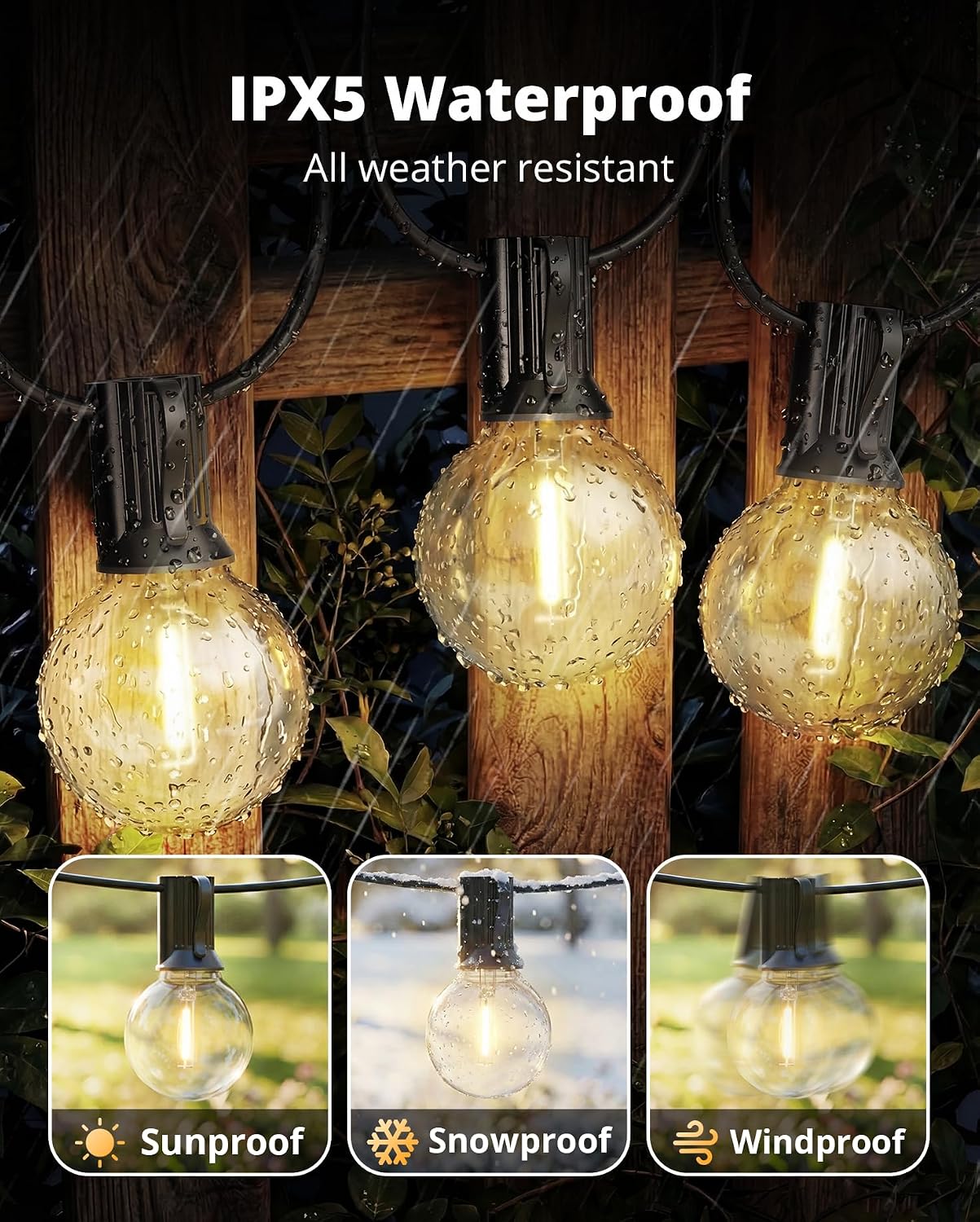 Detalle 2 de VIPARSPECTRA GLS-20J2P-E12-G40-28 60-Foot LED String Lights, IPX5, Dimmable