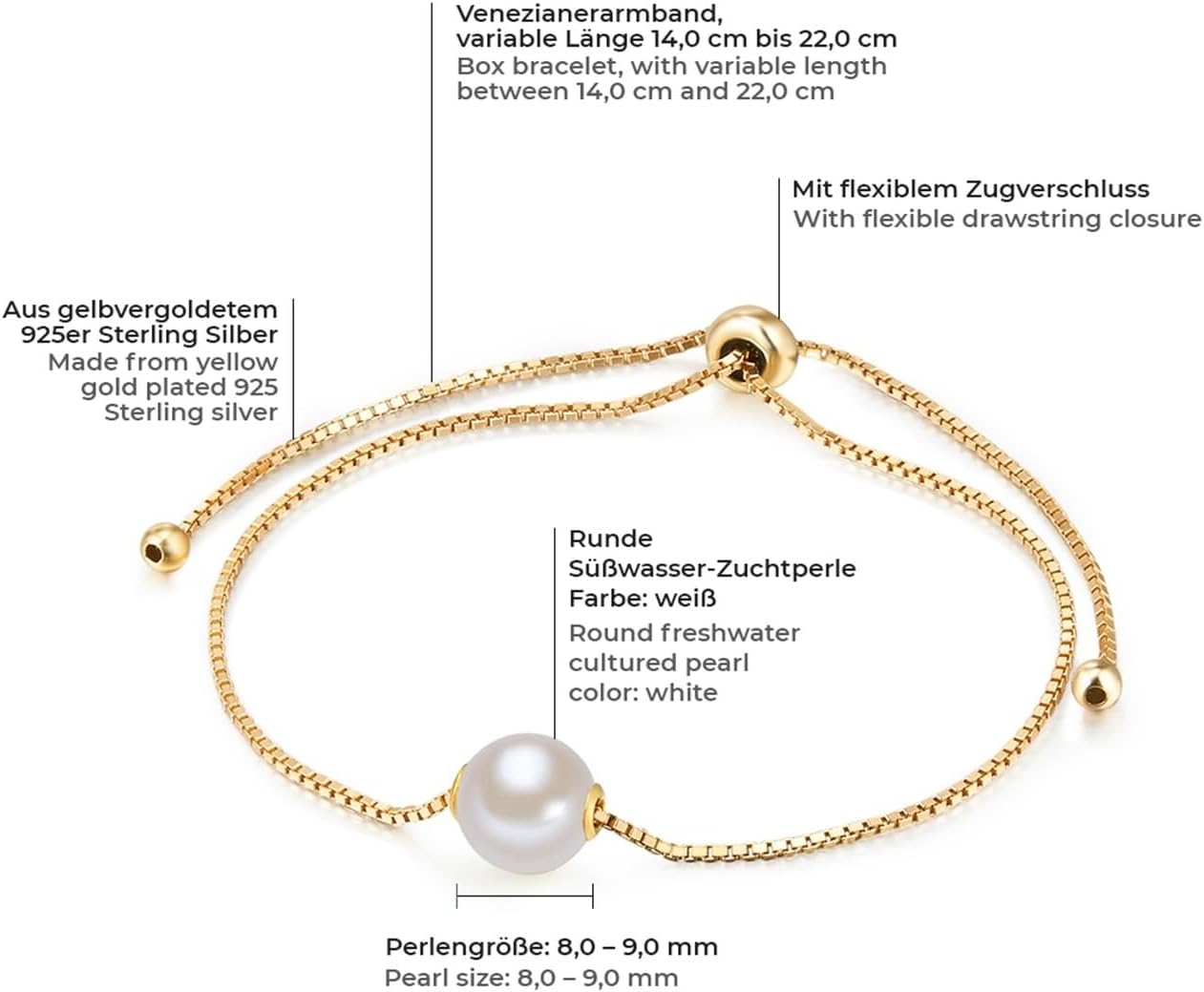 Thumbnail 1 de Valero Pearls Bracelet en maille vénitienne, argent 925 et perle d'eau douce (8,0–9,0 mm)