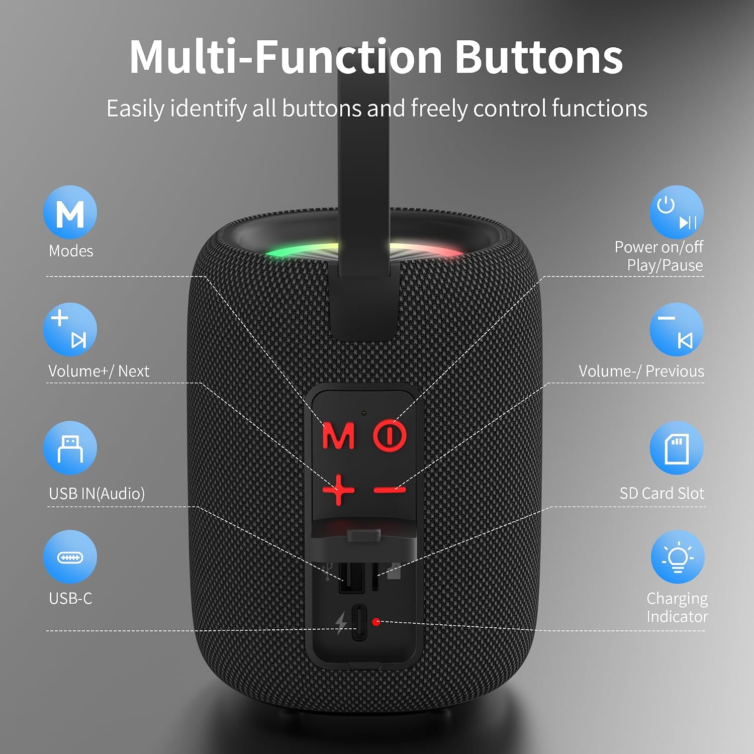 Thumbnail 5 de Oraolo Bluetooth Speaker with Bluetooth 5.4, IPX6, RGB Lights and 8-Hour Playtime