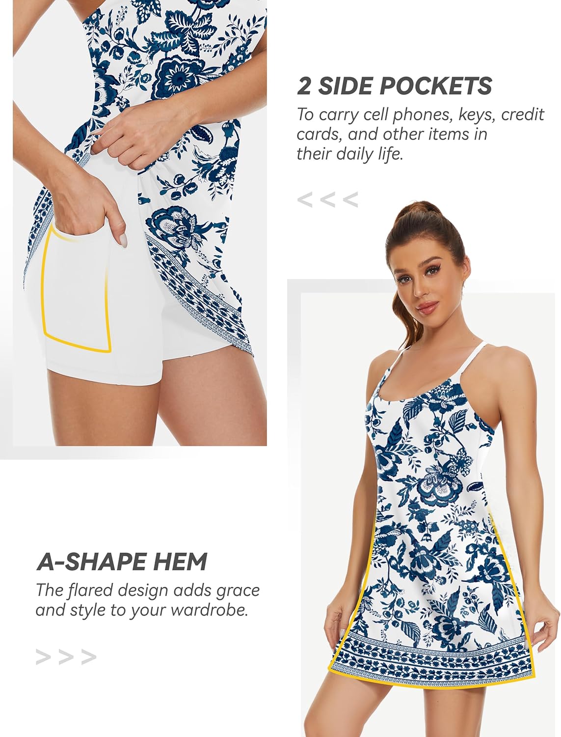 Thumbnail 3 de Womens Tennis Dress 2-in-1 Golf Workout Dress with Built-in Bra, Shorts & Adjustable Straps