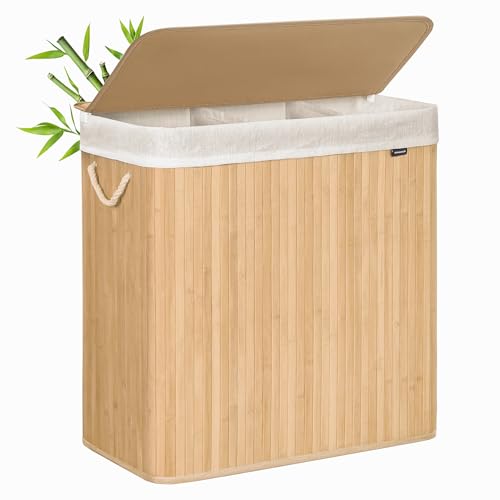 Detalle de SONGMICS Panier à Linge 150 L avec Couvercle et Bambou – Organisation pratique et naturelle