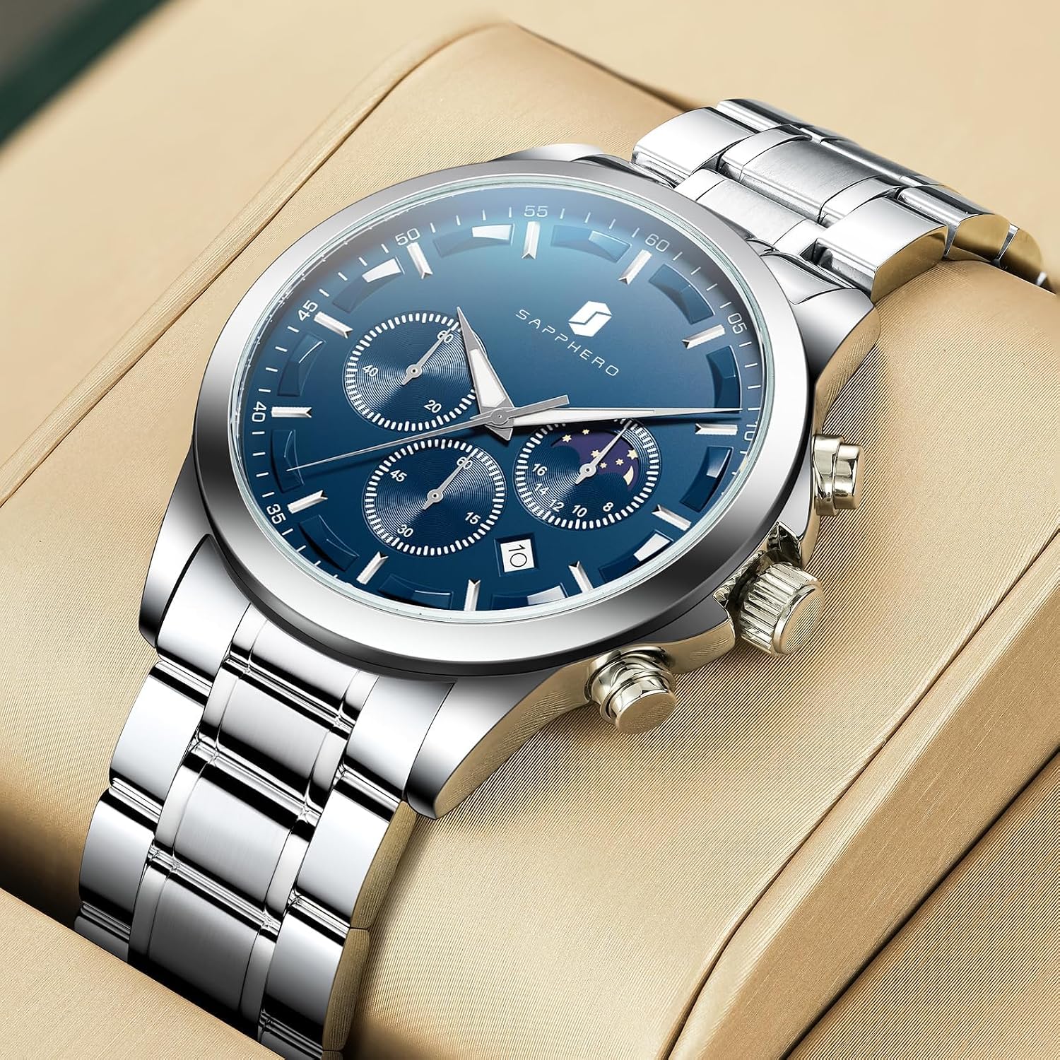 Detalle de BENYAR Men's Watch UK: Classic Chronograph with Leather Strap