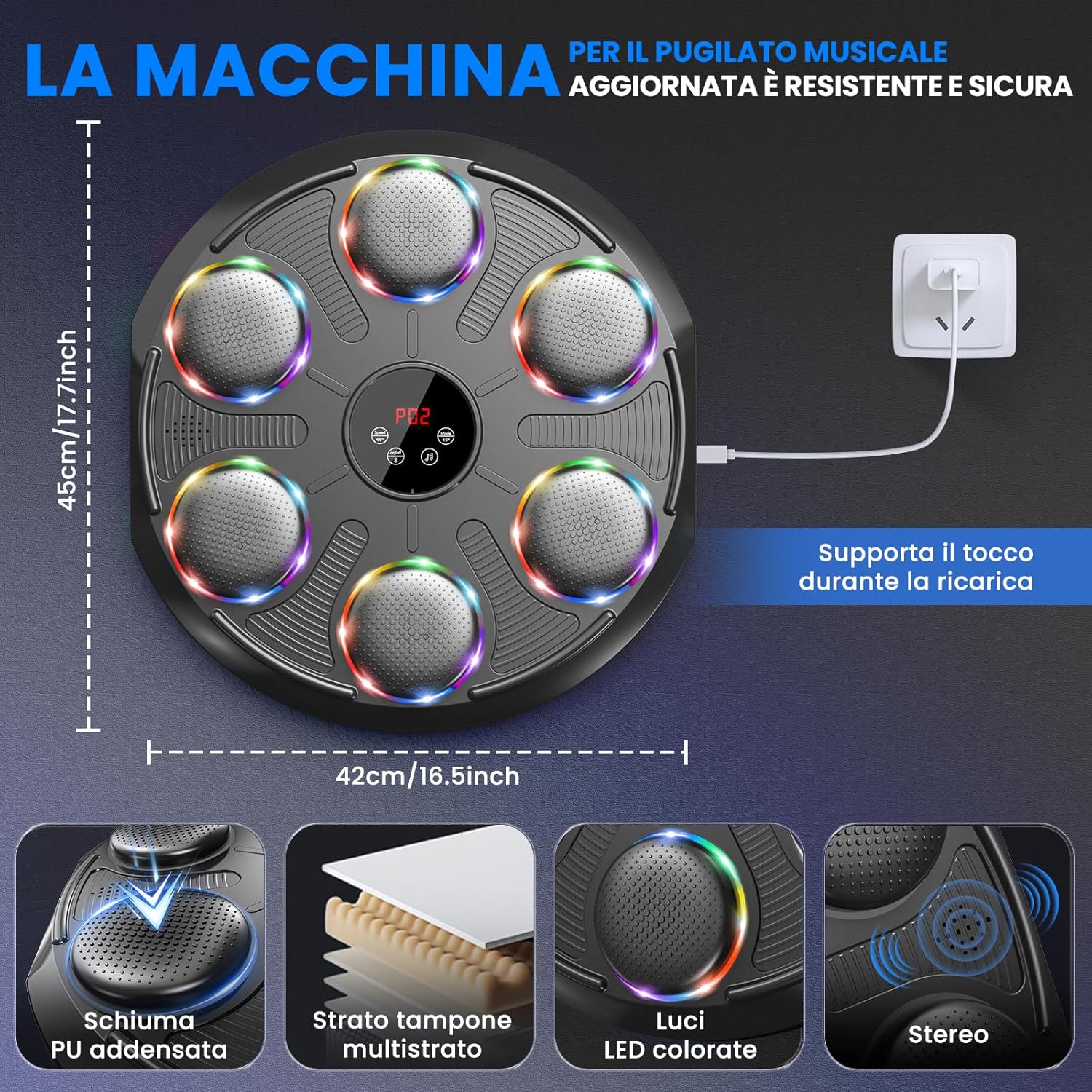 Thumbnail 5 de Infaebo Macchina da Boxe Musicale Extra Large con LED e Bluetooth