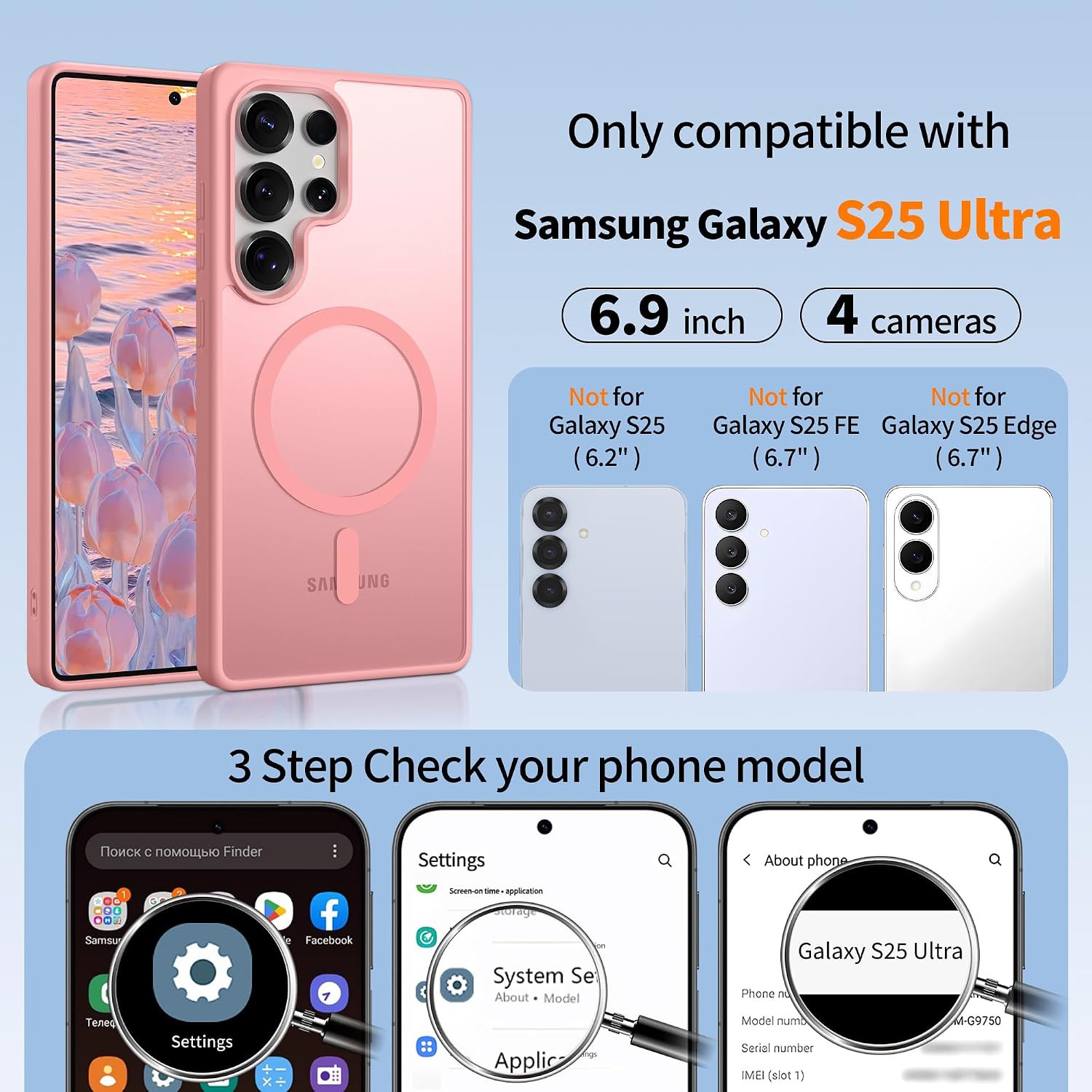 Thumbnail 1 de Jshru Magnetic Case for Samsung S25 Ultra – Slim Translucent with MagSafe, 2mm Camera Guard