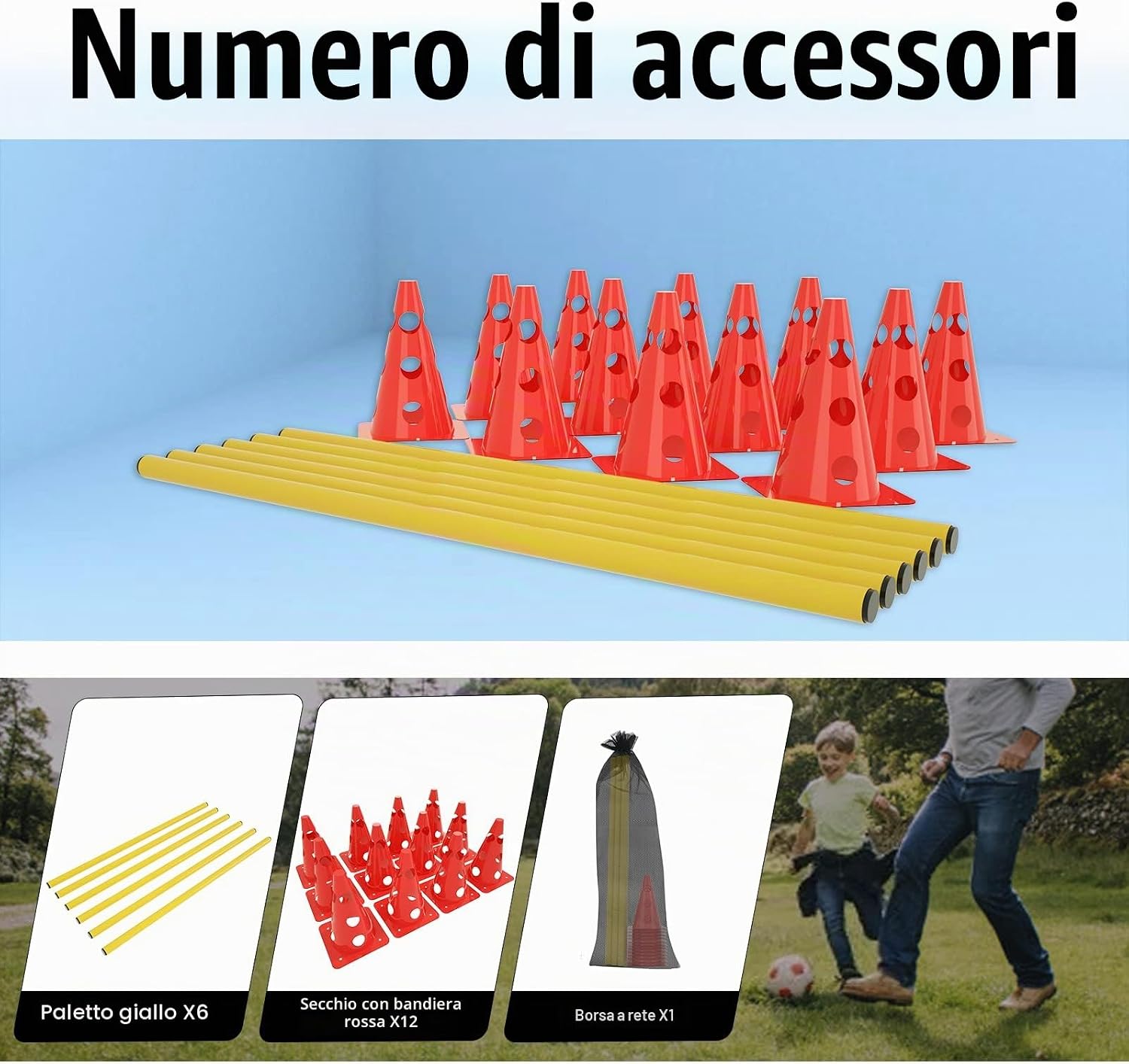 Detalle de ACXIN Set ostacoli a incastro sportivi da 6, 12 coni + 6 pali per allenamento di agilità e coordinazione
