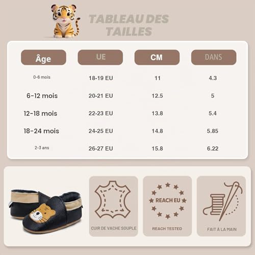 Thumbnail 6 de IceUnicorn Chausson Bébé Cuir Souple - Noir Tigre, 12-18 mois