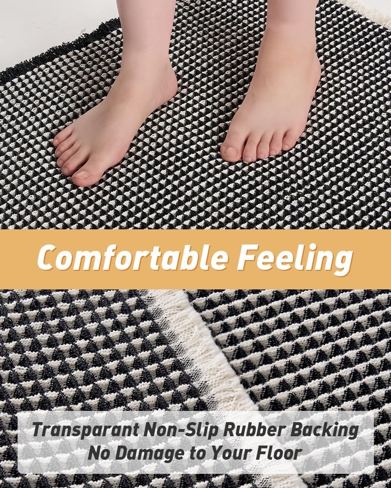 Thumbnail 3 de AMOAMI Upgraded Waffle Runner Rug: Ultra-Absorbent, Non-Slip Bath Mat (2' x 4', Black & Cream)