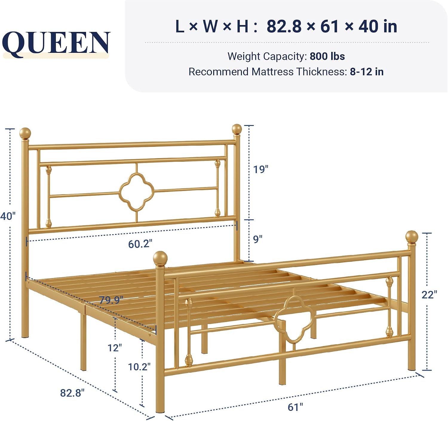 Detalle 2 de Allewie Metal Platform Bed Frame, Queen