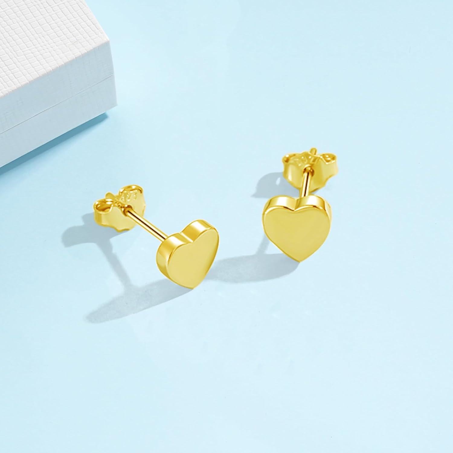Detalle de Estrellique 925 Sterling Silver Stud Earrings – Small Heart 5mm, Hypoallergenic and Lightweight