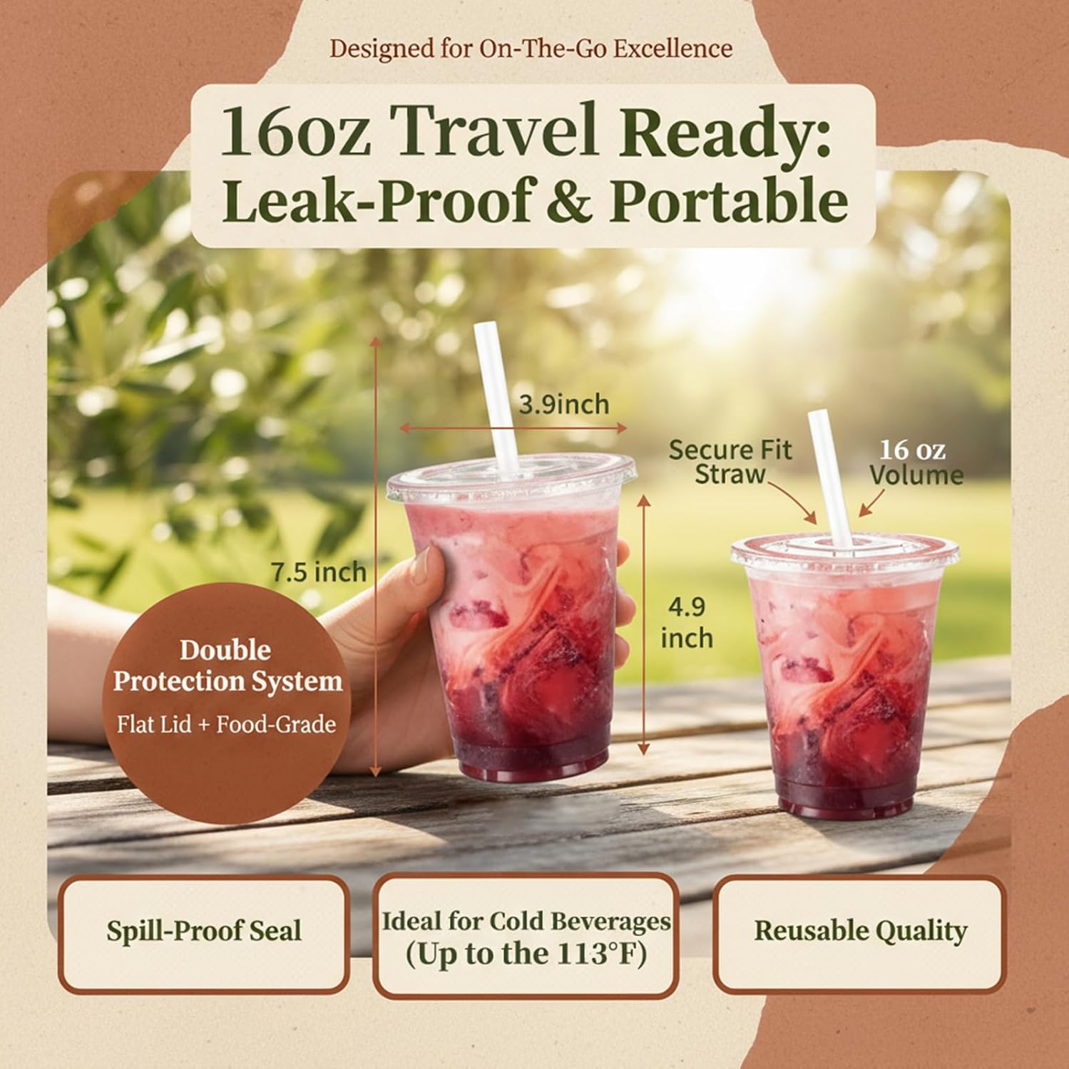 Detalle de Voatree 110 Pack Clear Plastic Cups with Lids and Straws, 16 oz