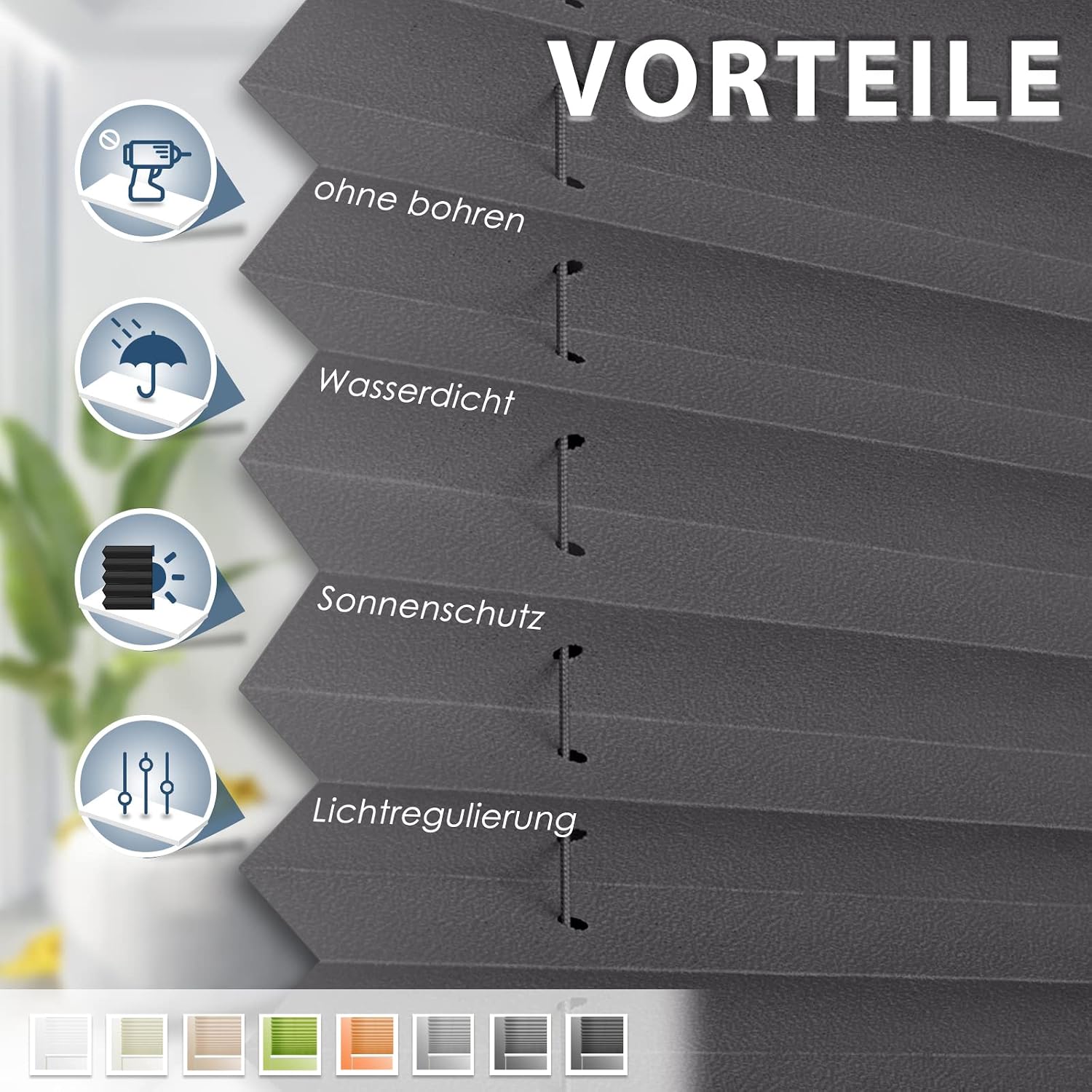 Thumbnail 1 de Sanfree Plissee Klemmfix Plisseerollo ohne Bohren Anthrazit 70 × 100 cm – Blickdicht bis lichtdurchlässig