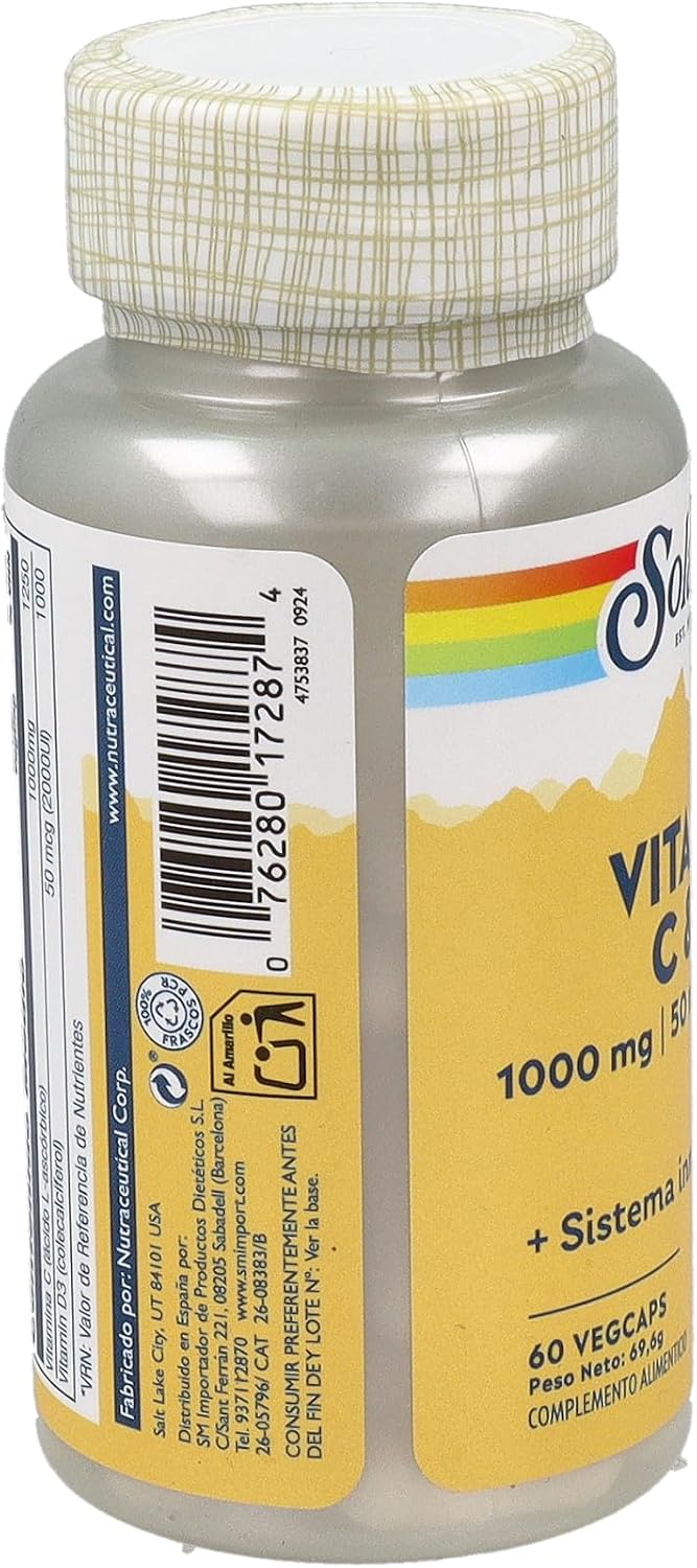 Detalle 1 de Solaray Vitamin C y D 1000Mg 50µg Vegcaps