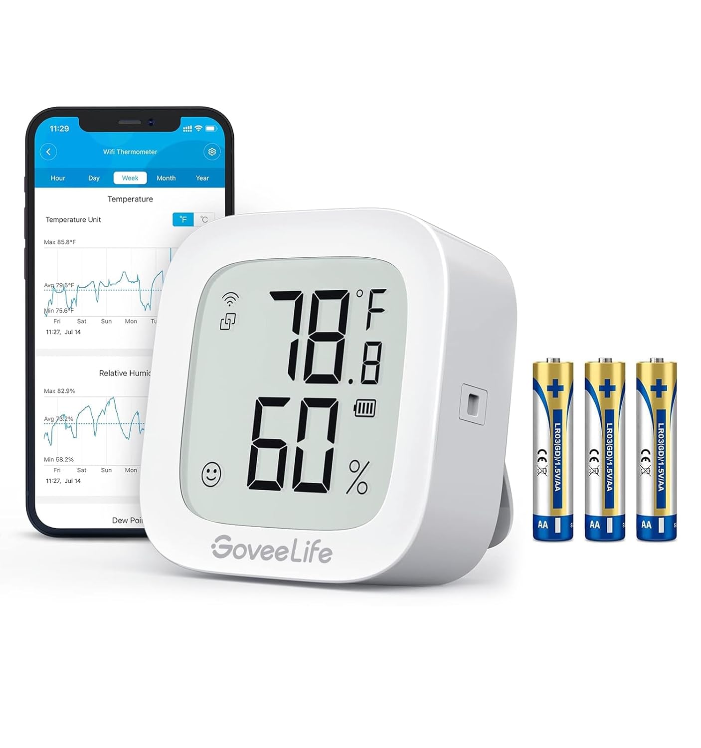 Detalle de GoveeLife WLAN Hygrometer Thermometer für innen – Digitales Temperatur- und Luftfeuchtemessgerät mit App