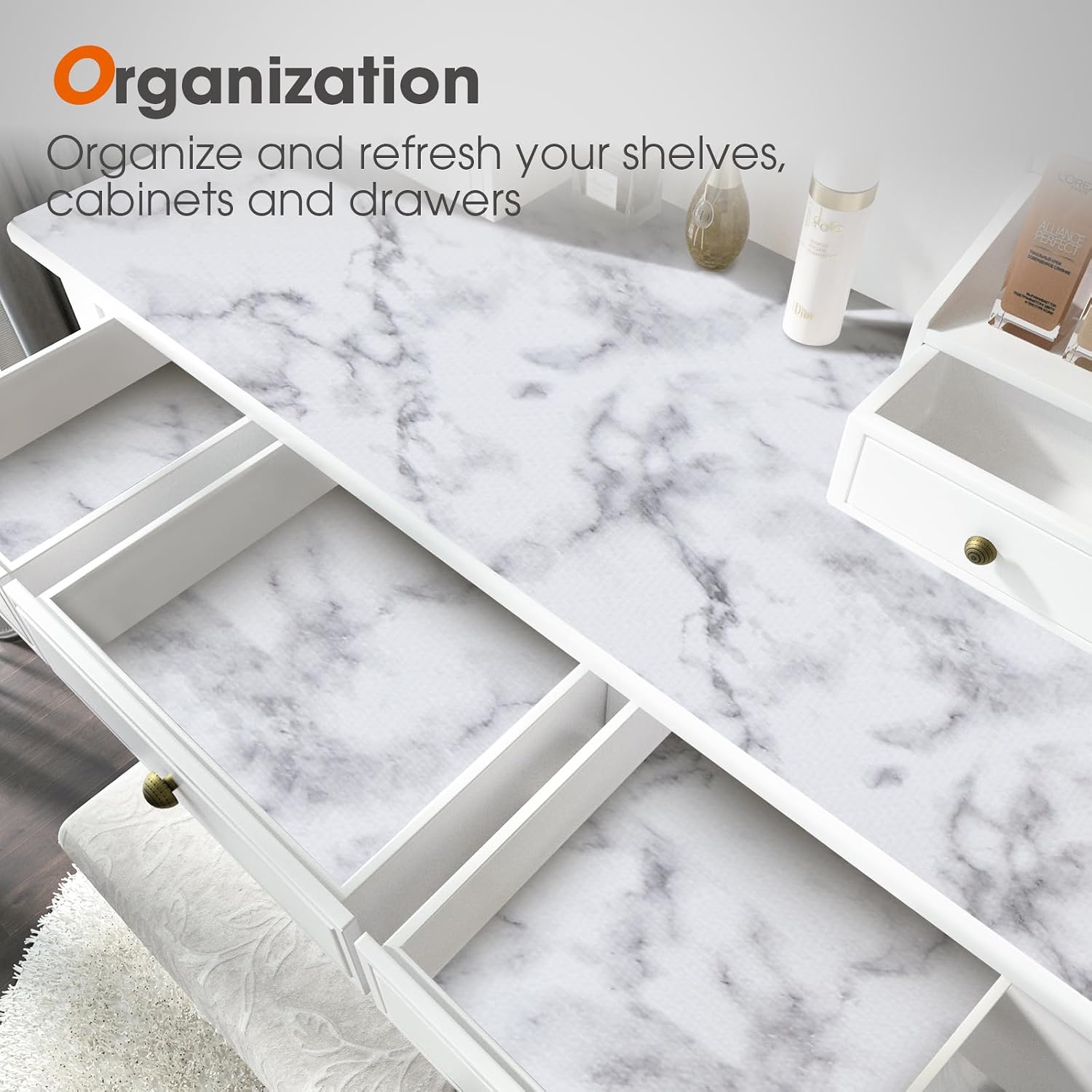 Thumbnail 6 de ALIUNI Drawer and Shelf Liner Non-Slip White Marble 24 in x 30 ft