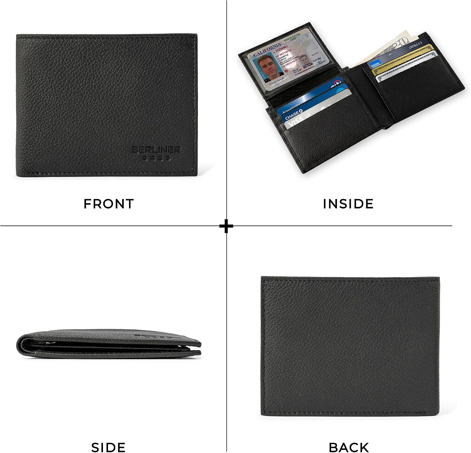 Thumbnail 6 de Berliner Bags Peter Portefeuille Homme en Cuir Véritable avec Protection RFID, 8 Emplacements Cartes, 2 Fenêtres ID, Billets, Coffret Cadeau – Noir
