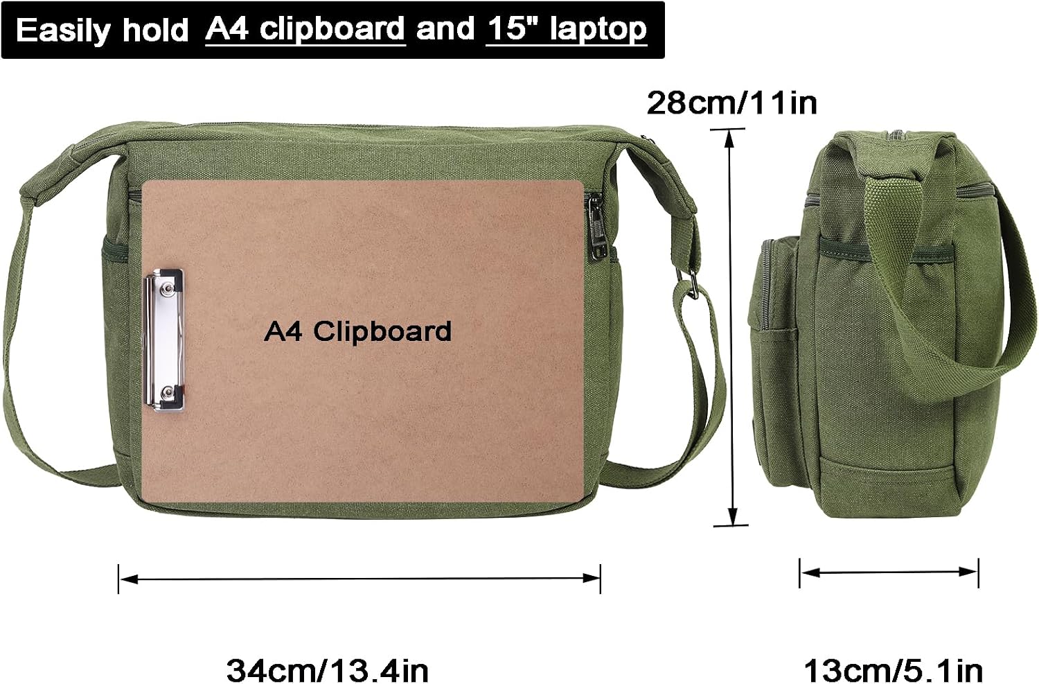 Detalle de JAKAGO Canvas Messenger Bag 15 inch – Waterproof shoulder bag with multiple pockets for school, travel & daily carry